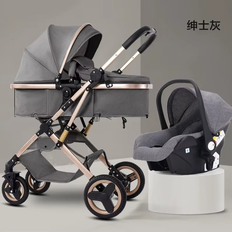 2025 New Style Newborn Baby Stroller High View Two-way Three-in-one Sitting and Lying Baby Stroller with Basket and Car Seat