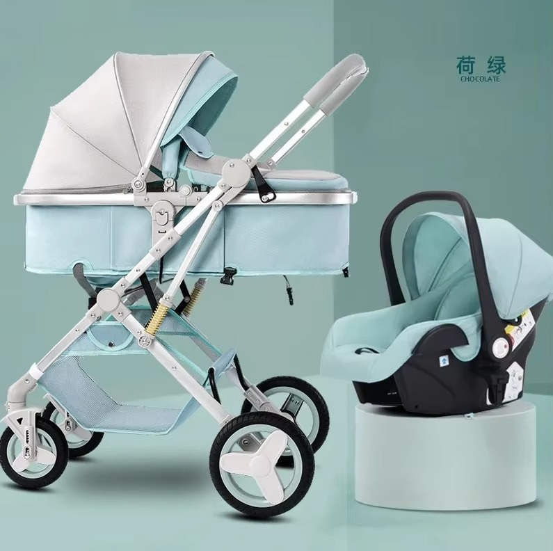2025 New Style Newborn Baby Stroller High View Two-way Three-in-one Sitting and Lying Baby Stroller with Basket and Car Seat