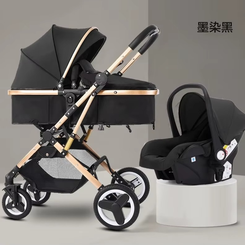 2025 New Style Newborn Baby Stroller High View Two-way Three-in-one Sitting and Lying Baby Stroller with Basket and Car Seat