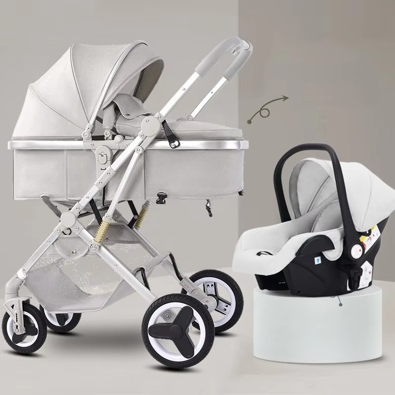 2025 New Style Newborn Baby Stroller High View Two-way Three-in-one Sitting and Lying Baby Stroller with Basket and Car Seat