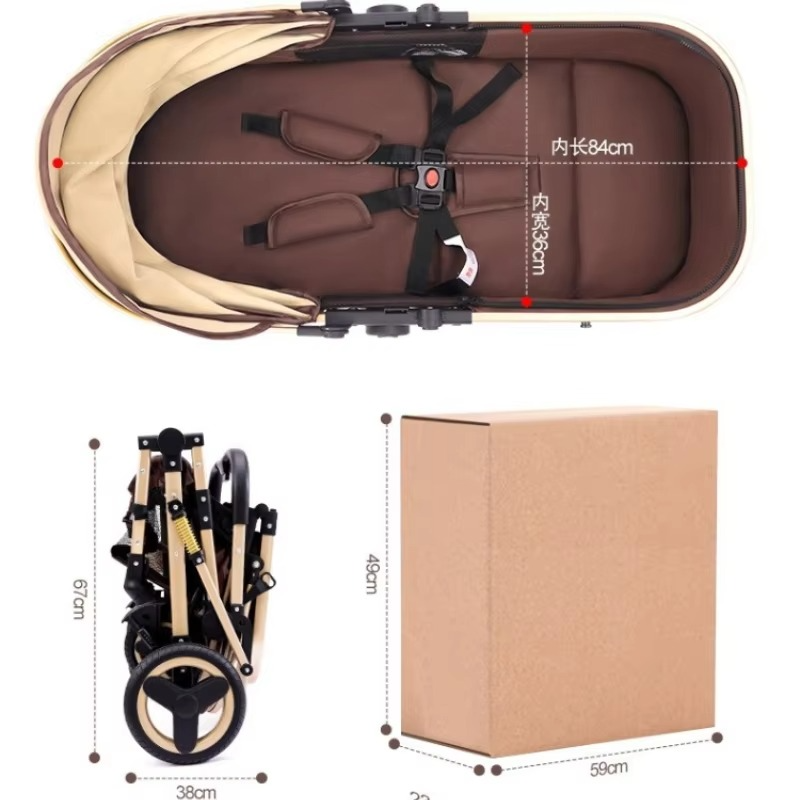 2025 New Style Newborn Baby Stroller High View Two-way Three-in-one Sitting and Lying Baby Stroller with Basket and Car Seat