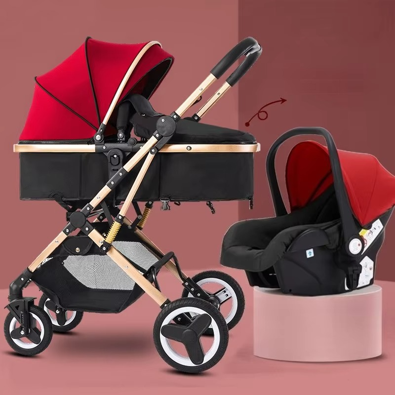 2025 New Style Newborn Baby Stroller High View Two-way Three-in-one Sitting and Lying Baby Stroller with Basket and Car Seat