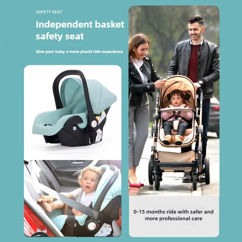 2025 New Style Newborn Baby Stroller High View Two-way Three-in-one Sitting and Lying Baby Stroller with Basket and Car Seat
