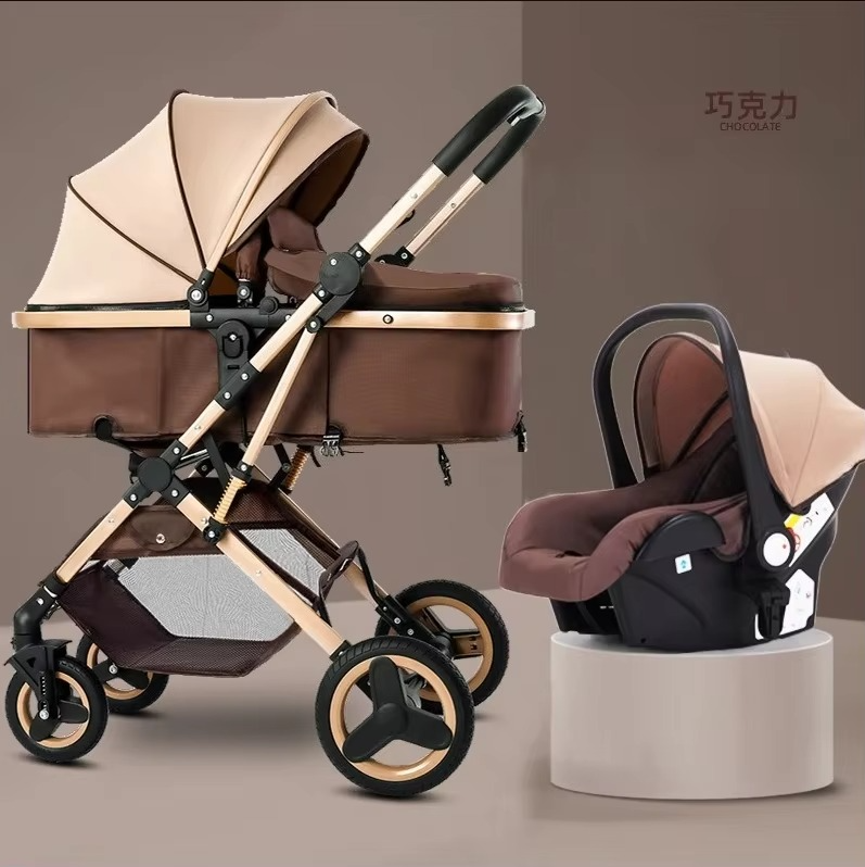 2025 New Style Newborn Baby Stroller High View Two-way Three-in-one Sitting and Lying Baby Stroller with Basket and Car Seat
