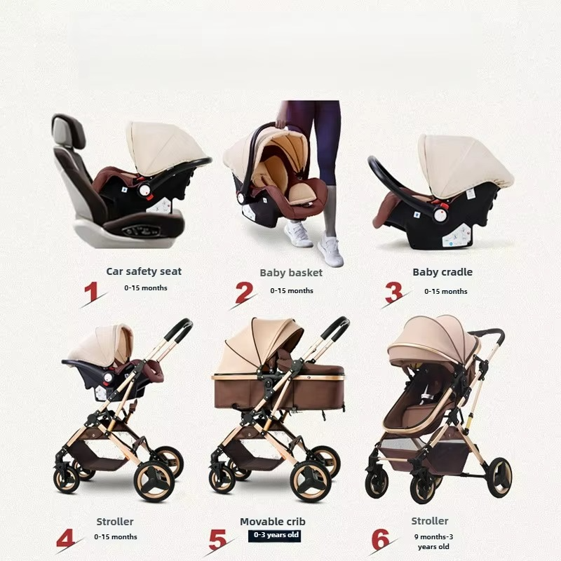 2025 New Style Newborn Baby Stroller High View Two-way Three-in-one Sitting and Lying Baby Stroller with Basket and Car Seat