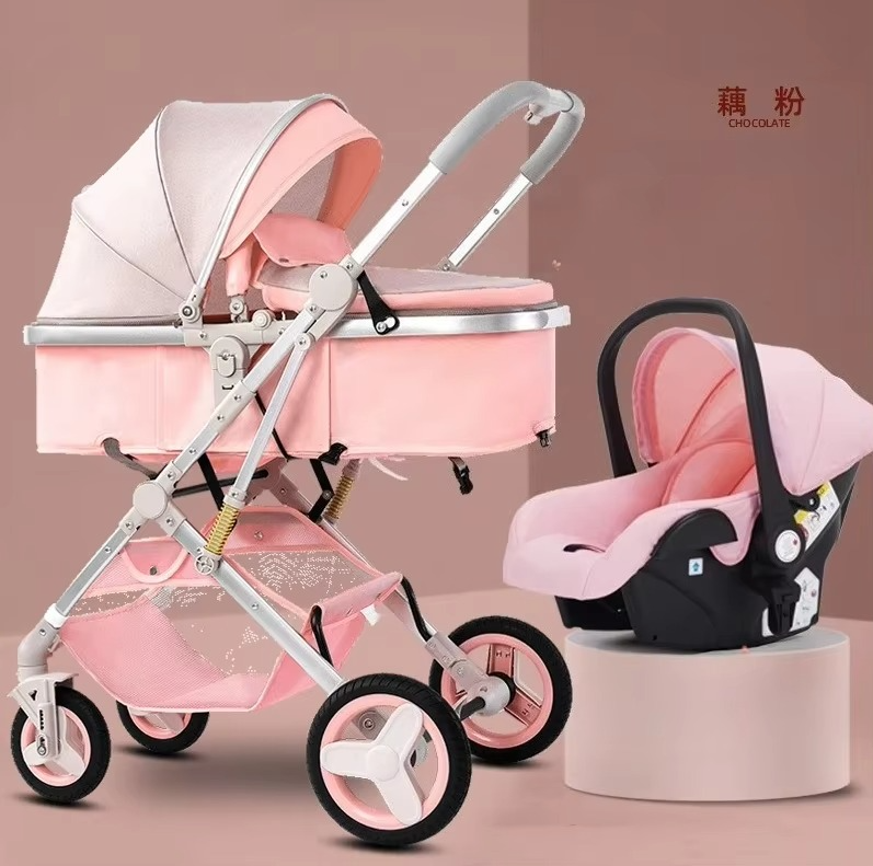 2025 New Style Newborn Baby Stroller High View Two-way Three-in-one Sitting and Lying Baby Stroller with Basket and Car Seat