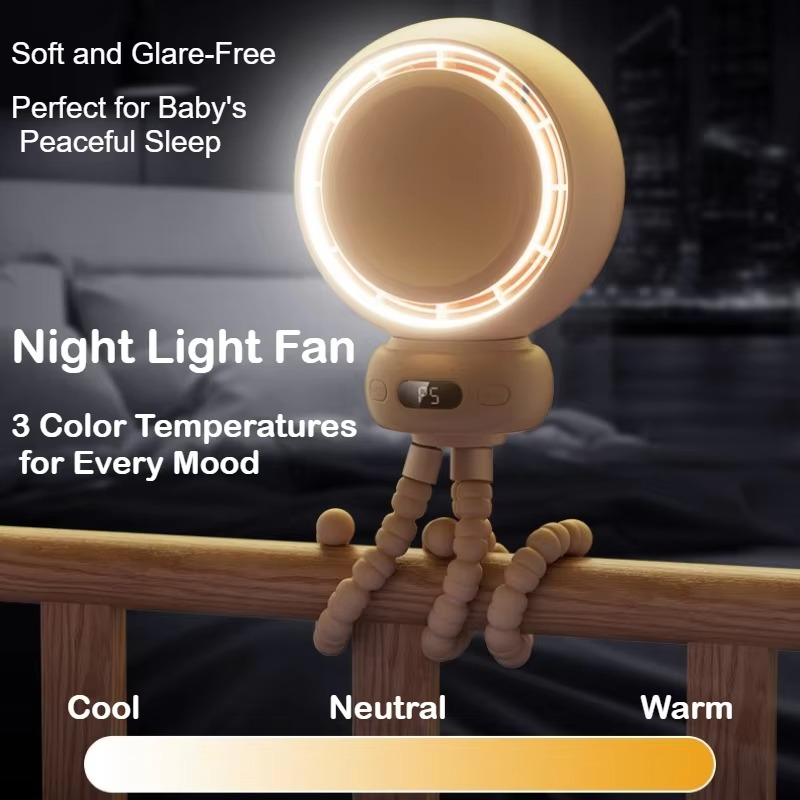 Bladeless Baby Stroller Fan with LED Display Safe for Crib Use Quiet Portable Desk Fan Rechargeable 3600mAh Battery for Infant