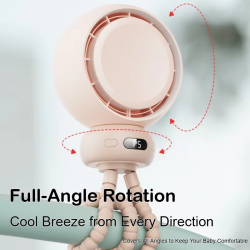 Bladeless Baby Stroller Fan with LED Display Safe for Crib Use Quiet Portable Desk Fan Rechargeable 3600mAh Battery for Infant