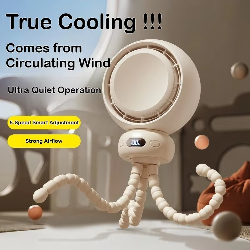 Bladeless Baby Stroller Fan with LED Display Safe for Crib Use Quiet Portable Desk Fan Rechargeable 3600mAh Battery for Infant