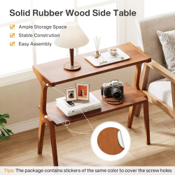 Modern Narrow Side Table with Storage Shelves, 2-Tie Skinny Sofa Side Table for Living Room, Farmhouse Tall Bedside Table, Nigh