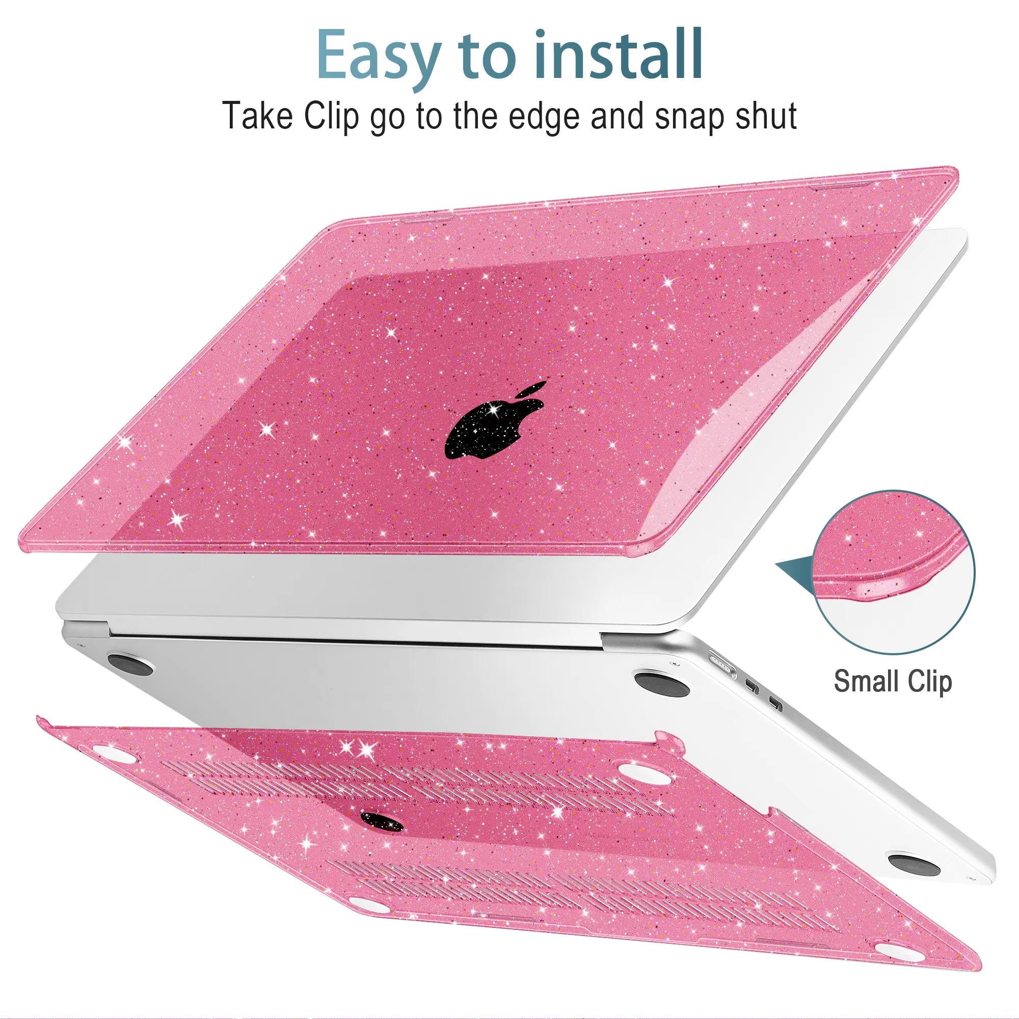 Hot pink Shimmering Crystal case for MacBook 2025 A3240 A3241 M4 M3 Air 15 13 A2681 A3113 A2337 M1 M2 M3 Pro13 14 16 A3112 A3401