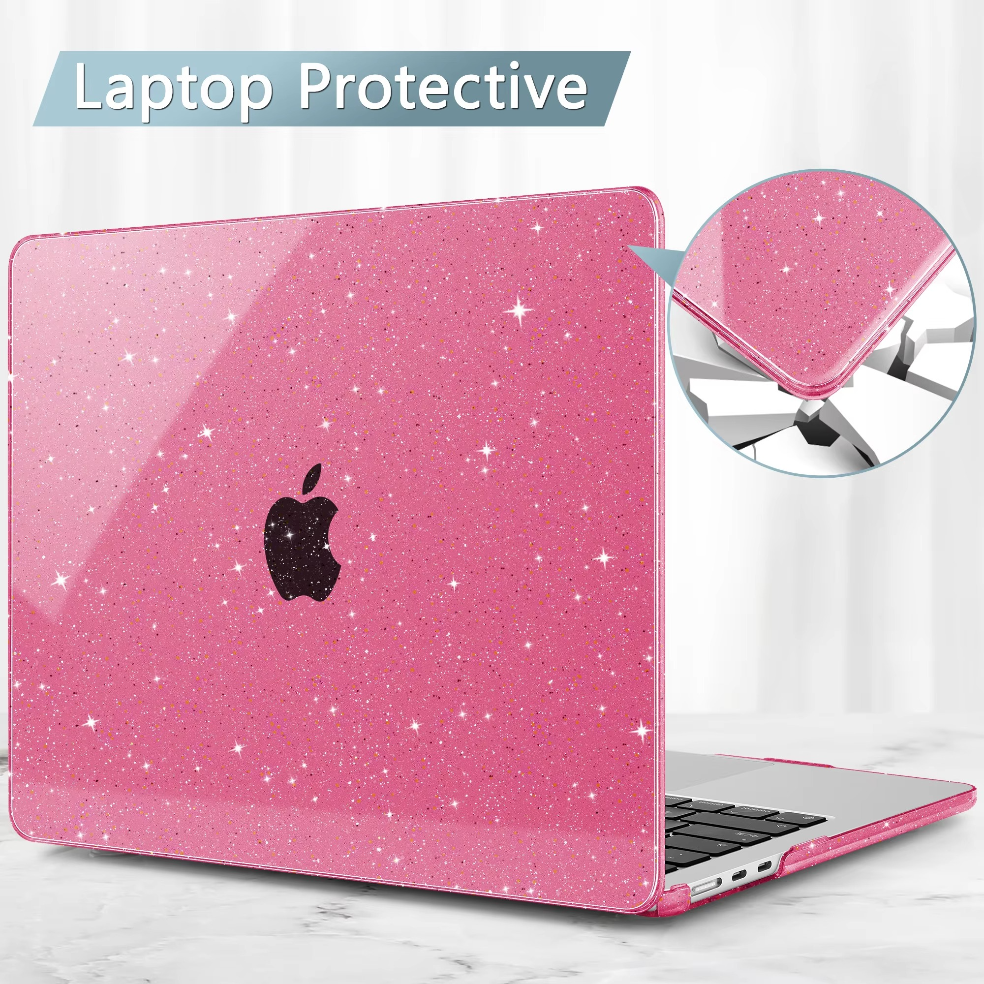Hot pink Shimmering Crystal case for MacBook 2025 A3240 A3241 M4 M3 Air 15 13 A2681 A3113 A2337 M1 M2 M3 Pro13 14 16 A3112 A3401