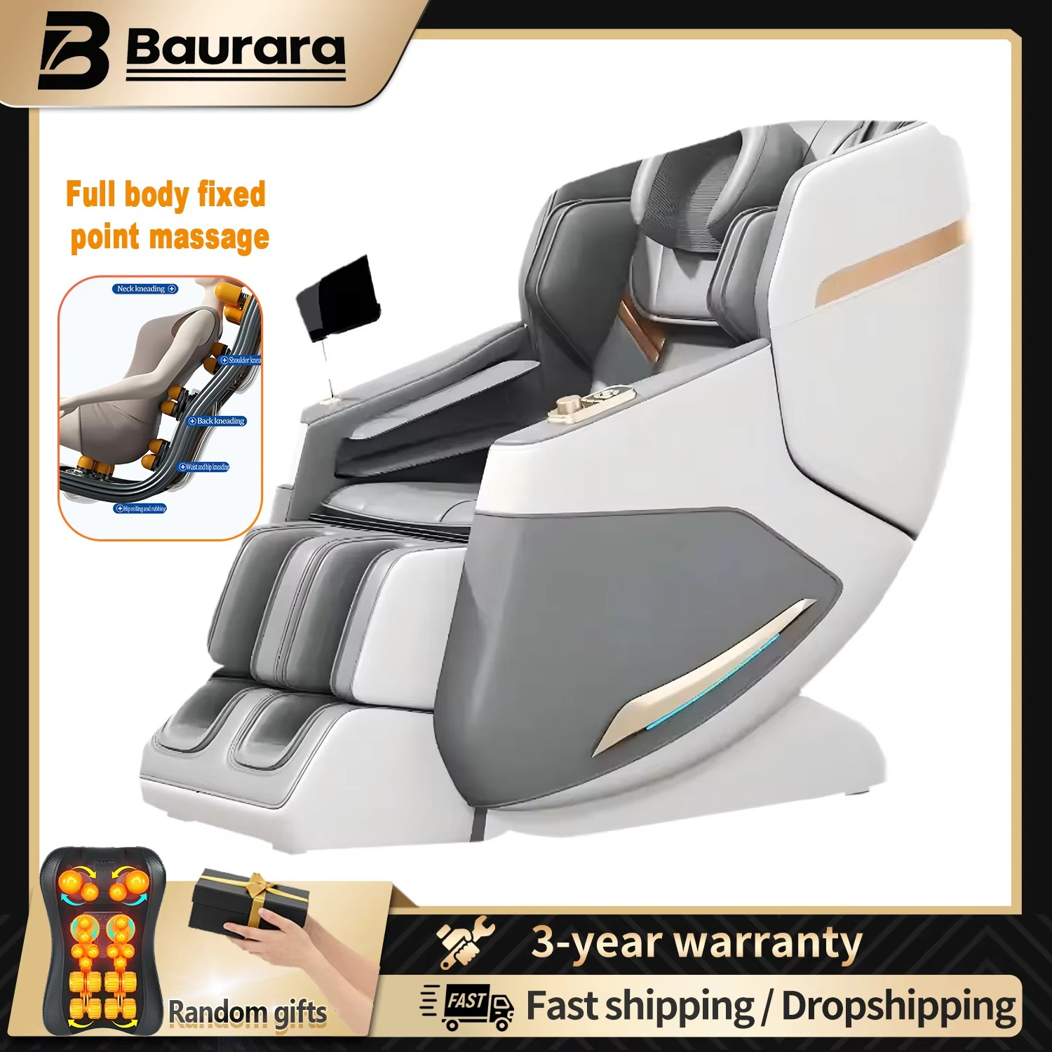 2025 massage chair 4d zero gravity with heat Imitation Human Hands Kneading Heating Waist Buttocks Massage Pain Relief Warranty