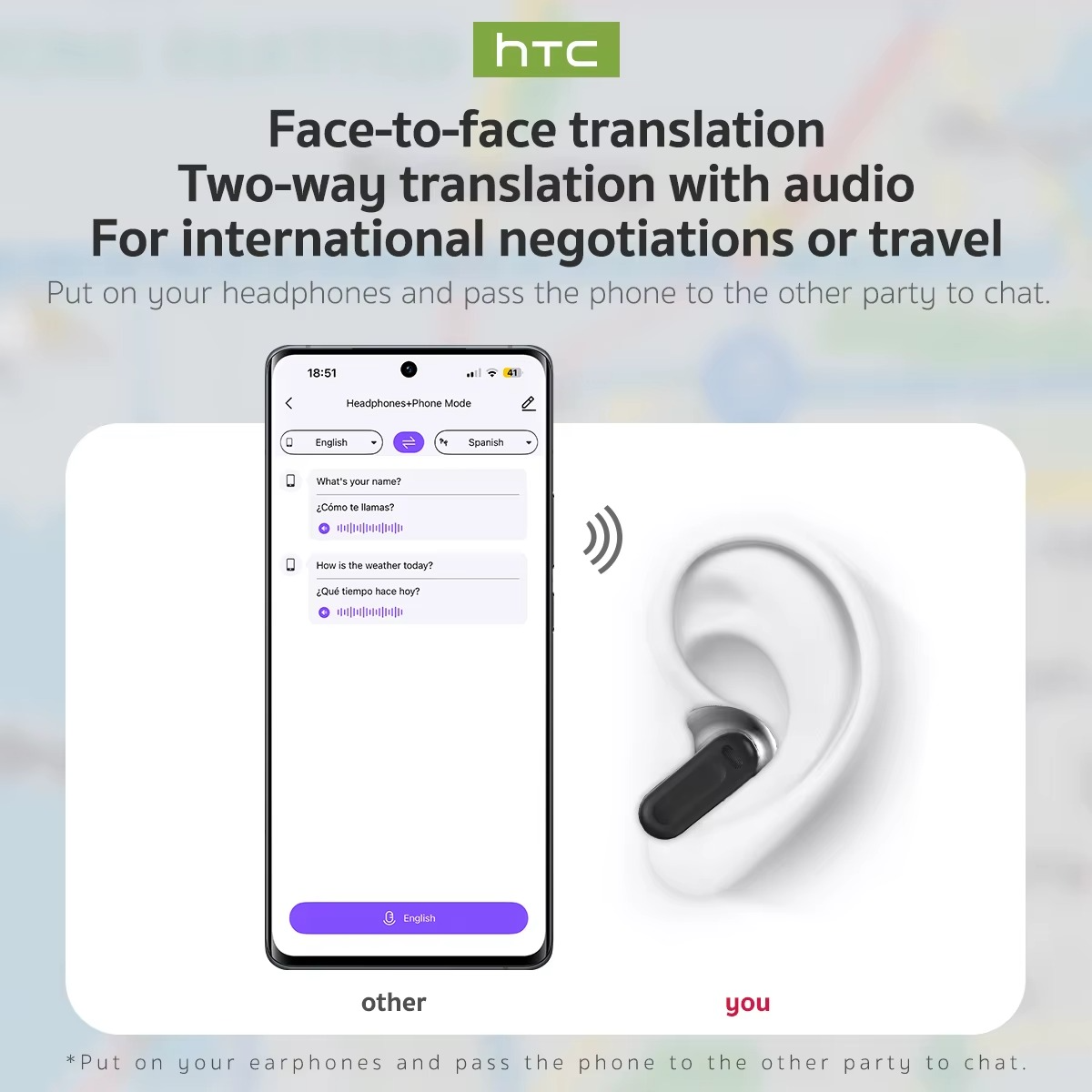 Hellodigi HTC NE20 Wireless Headphones AI Translator Earphones Bluetooth 6.0 Sports Earphones Gaming Headset IPX4 Waterproof