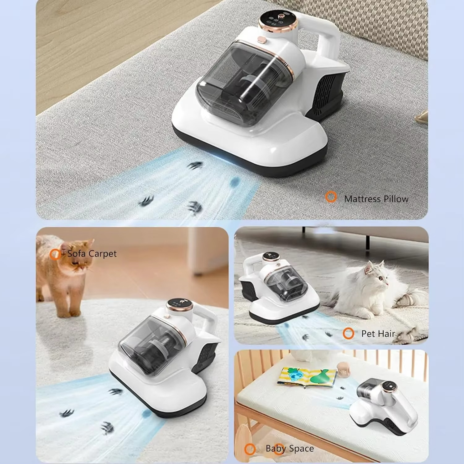 cordless mite vacuum, handheld UV vacuum, 8KPa suction cleaner, dust mite remover, UV-C sterilization vacuum, mattress vacuum cleaner, pet bedding cleaner, allergen removal vacuum, portable handheld vacuum, furniture mite cleaner