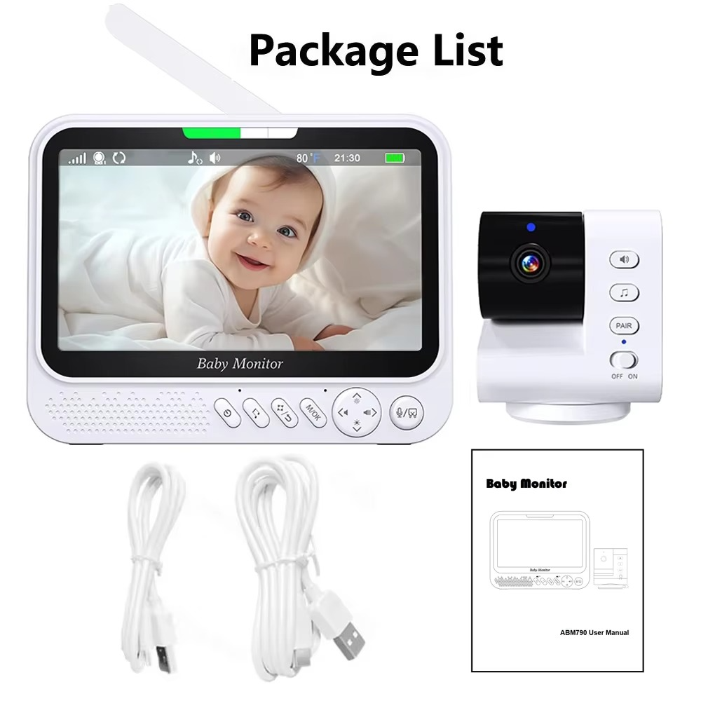 7.0 Inch Video Baby Monitor 720P 4X Zoom No WiFi No APP Two Way Audio Night Vision 5000mAh Battery Protection Surveillance Cam