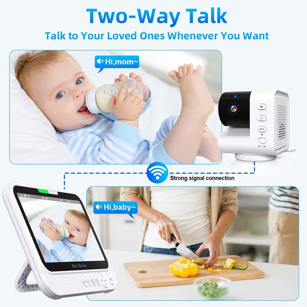 7.0 Inch Video Baby Monitor 720P 4X Zoom No WiFi No APP Two Way Audio Night Vision 5000mAh Battery Protection Surveillance Cam