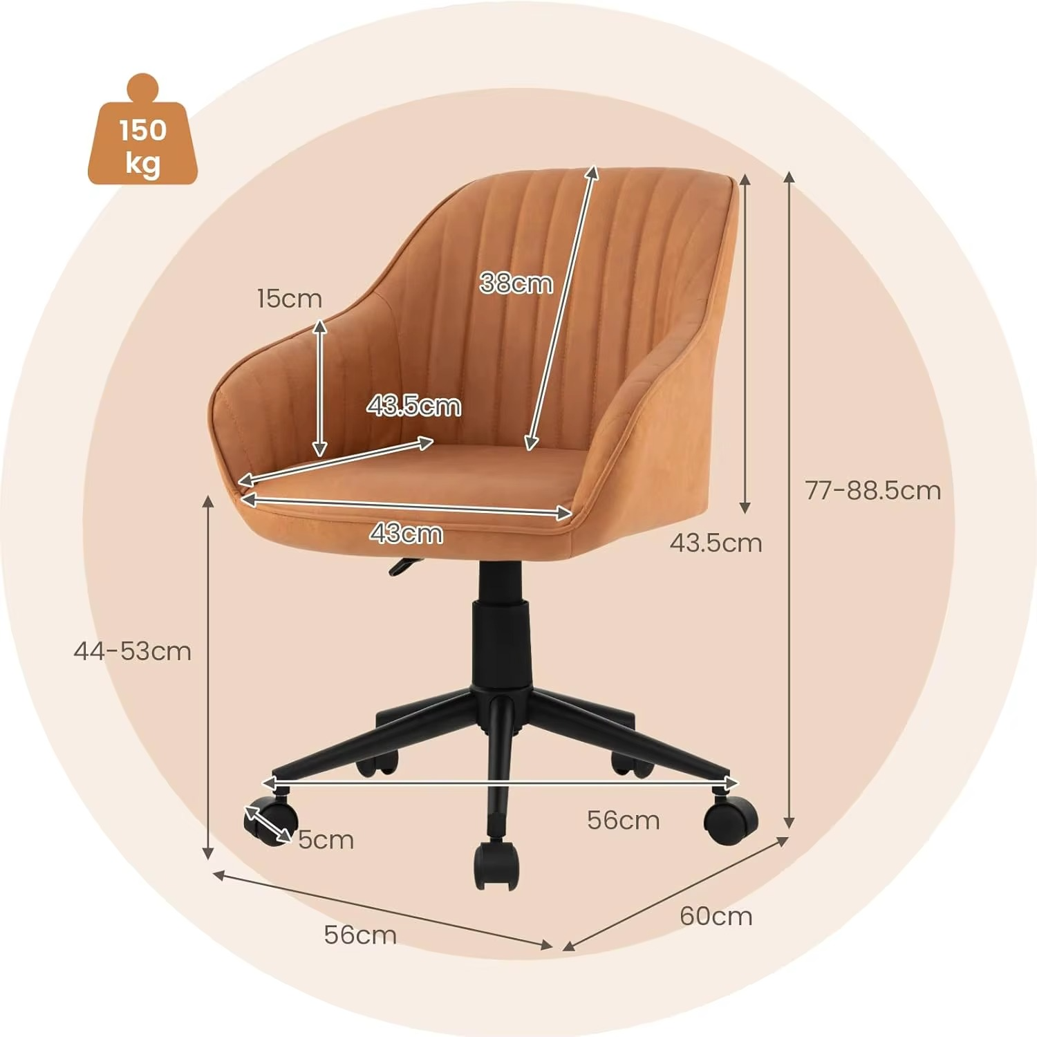 ask Chair with 5 Rolling Wheels, Curved Backrest & Ergonomic Armrests, Modern Vanity Arm Chair for Living Room, Study, Bedroom,