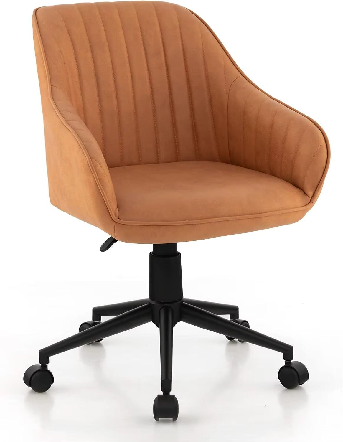 ask Chair with 5 Rolling Wheels, Curved Backrest & Ergonomic Armrests, Modern Vanity Arm Chair for Living Room, Study, Bedroom,