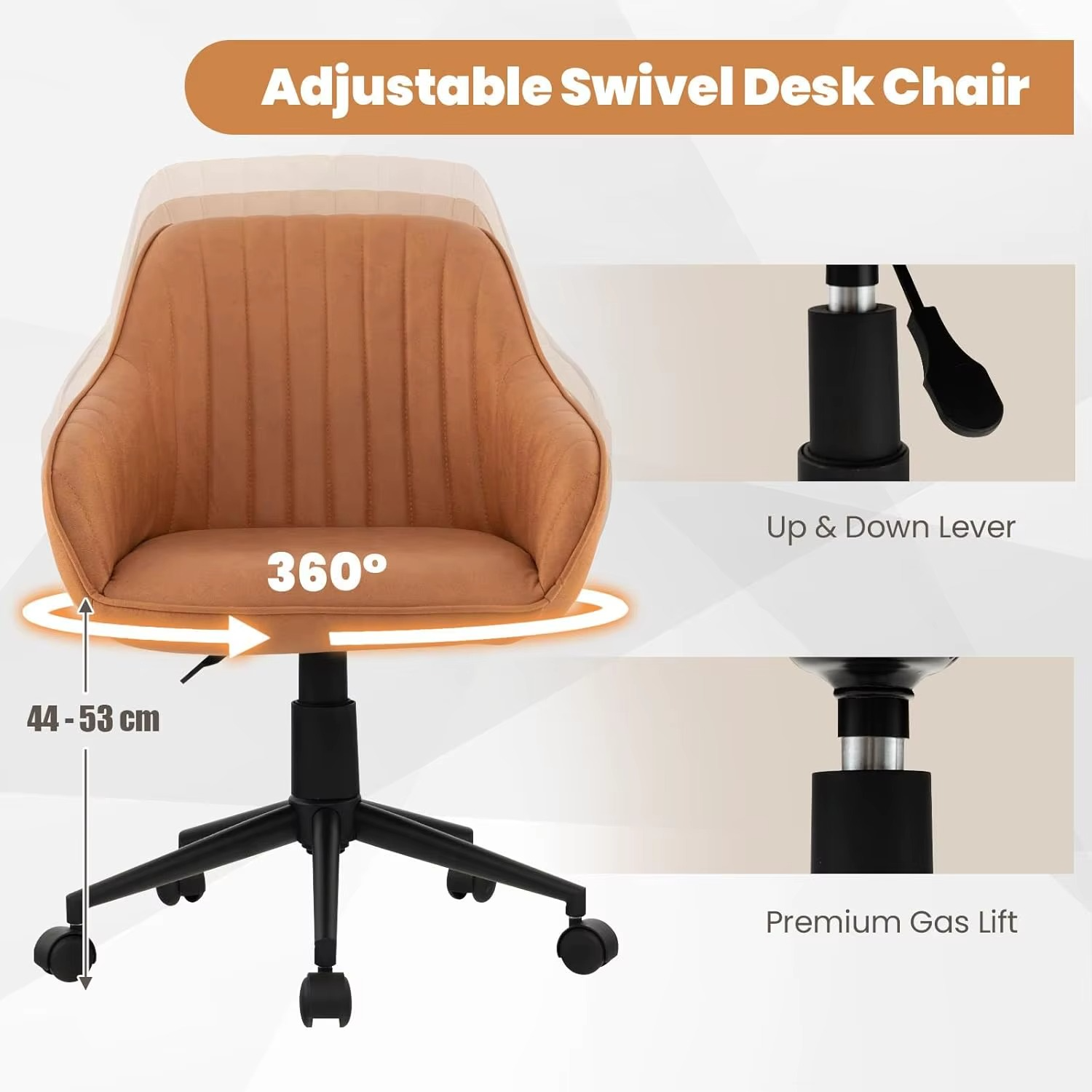 ask Chair with 5 Rolling Wheels, Curved Backrest & Ergonomic Armrests, Modern Vanity Arm Chair for Living Room, Study, Bedroom,