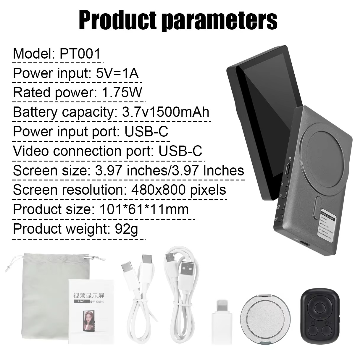 Wireless Magnetic Mount Vlog Selfie Monitor Screen Phone Rear Camera Selfie WiFi Bluetooth Connection for Selfie Live Vlog