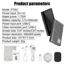 Wireless Magnetic Mount Vlog Selfie Monitor Screen Phone Rear Camera Selfie WiFi Bluetooth Connection for Selfie Live Vlog