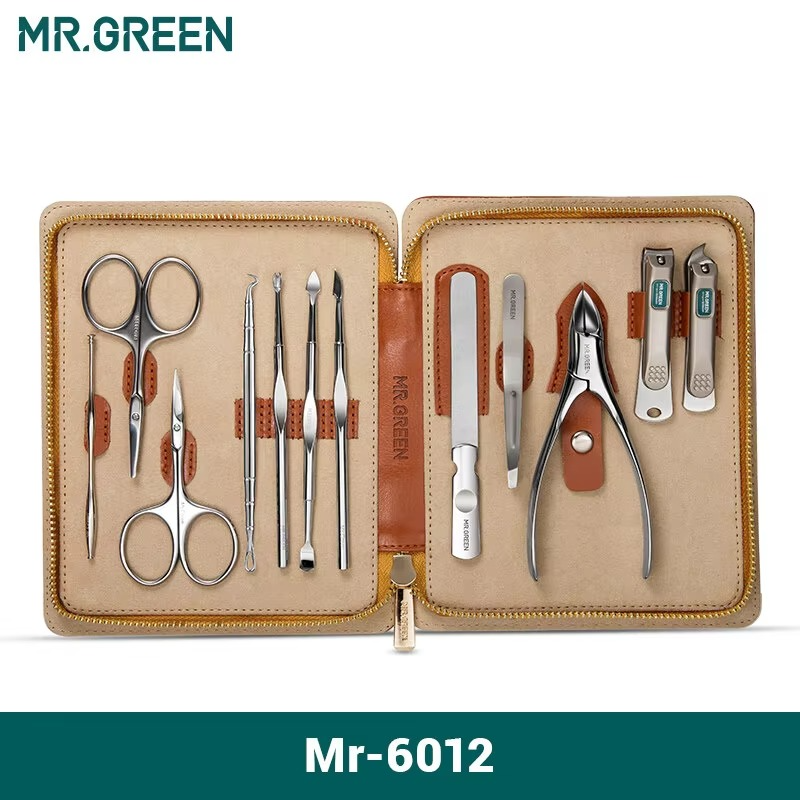 MR.GREEN Manicure Set 12 In 1 Full Function Kit Professional Stainless Steel Pedicure Sets With Leather Portable Case Idea Gift