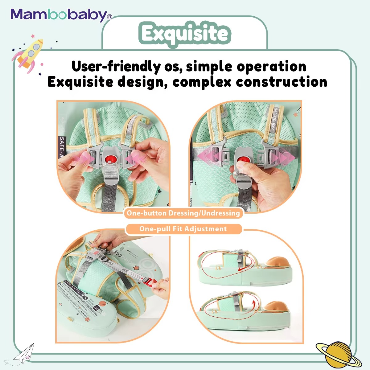 Mambobaby Baby Foldable Float Inflatable Free with Sun Canopy Safe Crotch Strap Pool Swim Ring Swim Tube Pool Float Water Circle