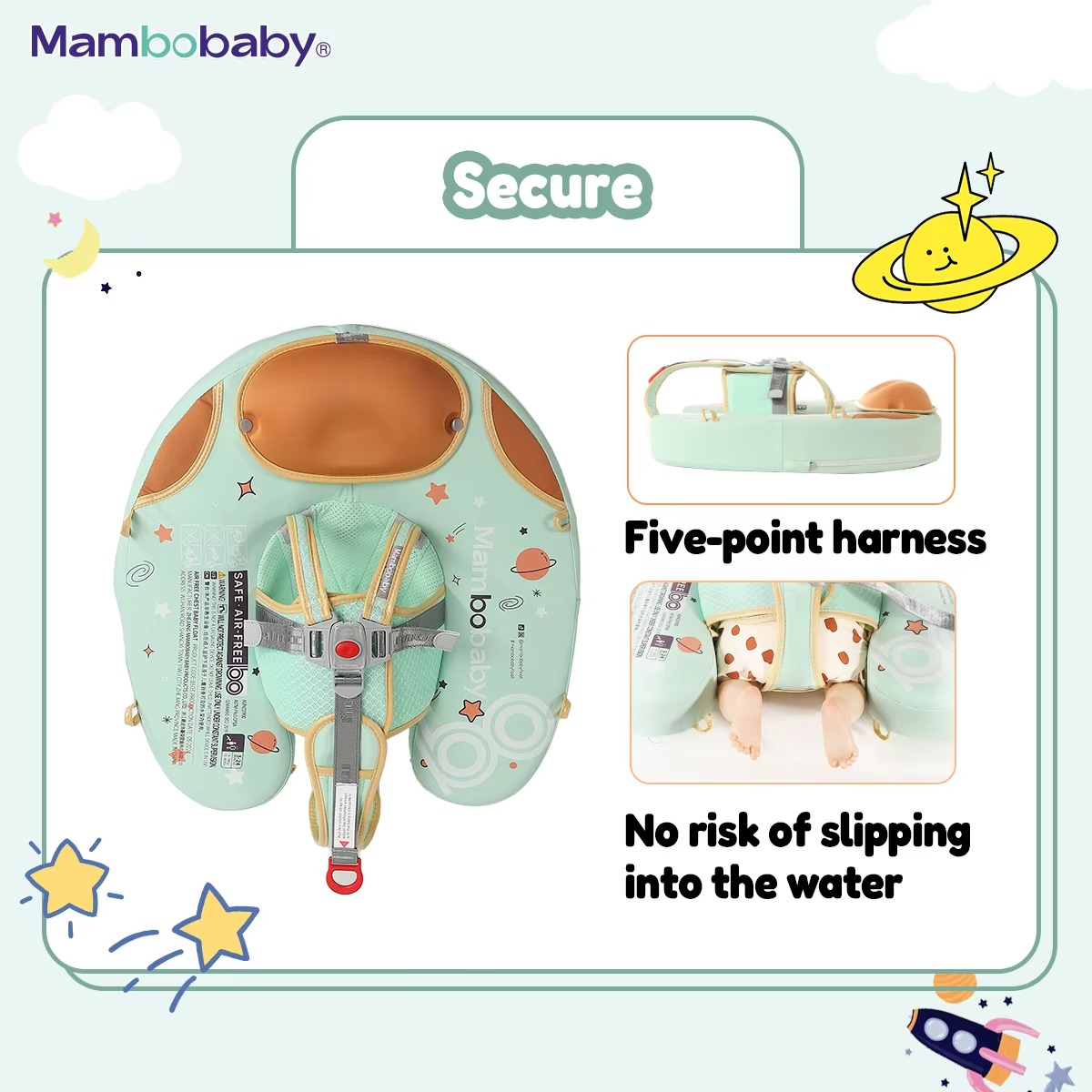 Mambobaby Baby Foldable Float Inflatable Free with Sun Canopy Safe Crotch Strap Pool Swim Ring Swim Tube Pool Float Water Circle