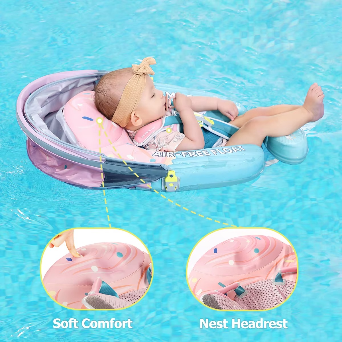 Mambobaby Float No-Slip Safe Harness ST-Cup Cake B503-150-W-Z Safe Core No Inflation No Leaks Baby Swim Ring Toddler Pool Float