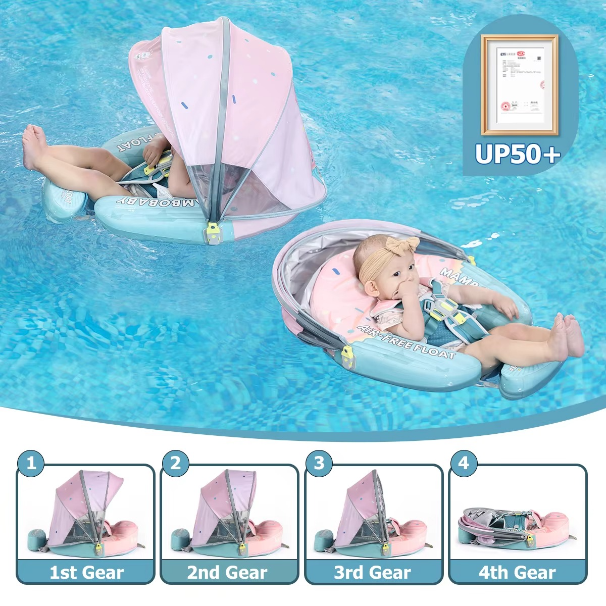 Mambobaby Float No-Slip Safe Harness ST-Cup Cake B503-150-W-Z Safe Core No Inflation No Leaks Baby Swim Ring Toddler Pool Float