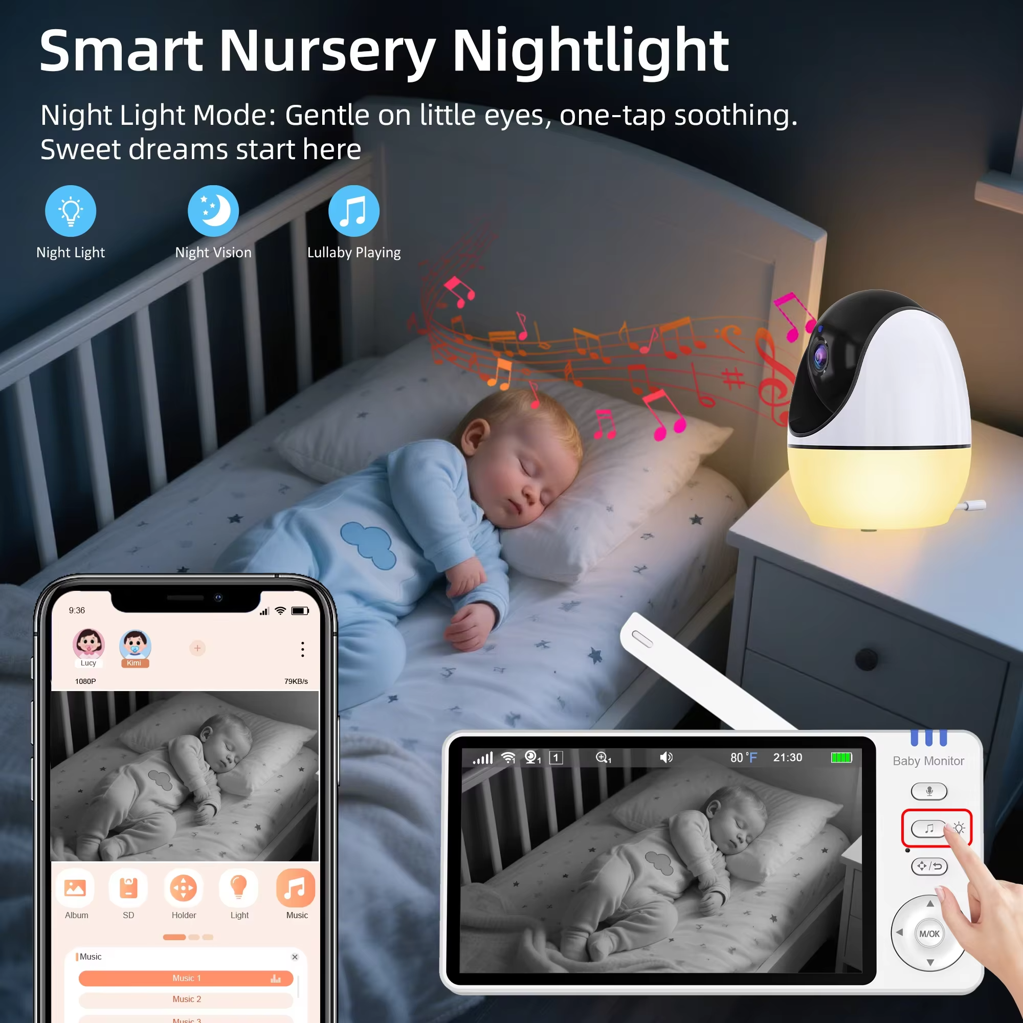 WOUWON Smart Baby Monitor Babyphone Video Baby Camera Bebe Nanny HD 4.3 Inch LCD Two Way Talk PTZ Lullabies For New Born