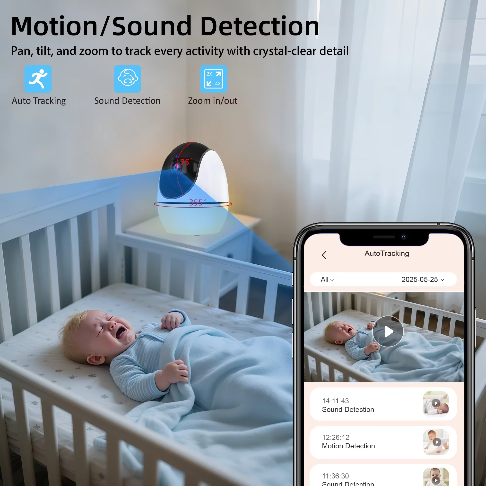 WOUWON Smart Baby Monitor Babyphone Video Baby Camera Bebe Nanny HD 4.3 Inch LCD Two Way Talk PTZ Lullabies For New Born