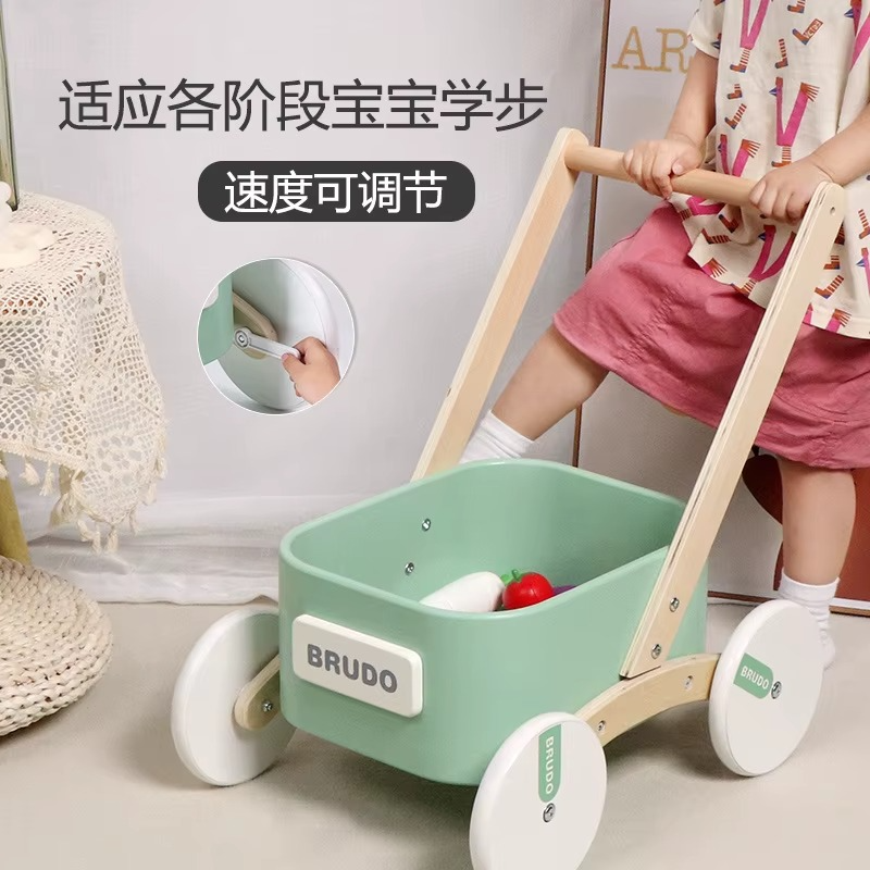 Children's Hand-pulled Walker Wooden Infant Learning To Walk Walker Early Education Educational Shopping Cart Toys