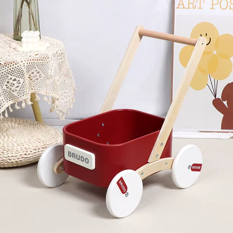 Children's Hand-pulled Walker Wooden Infant Learning To Walk Walker Early Education Educational Shopping Cart Toys