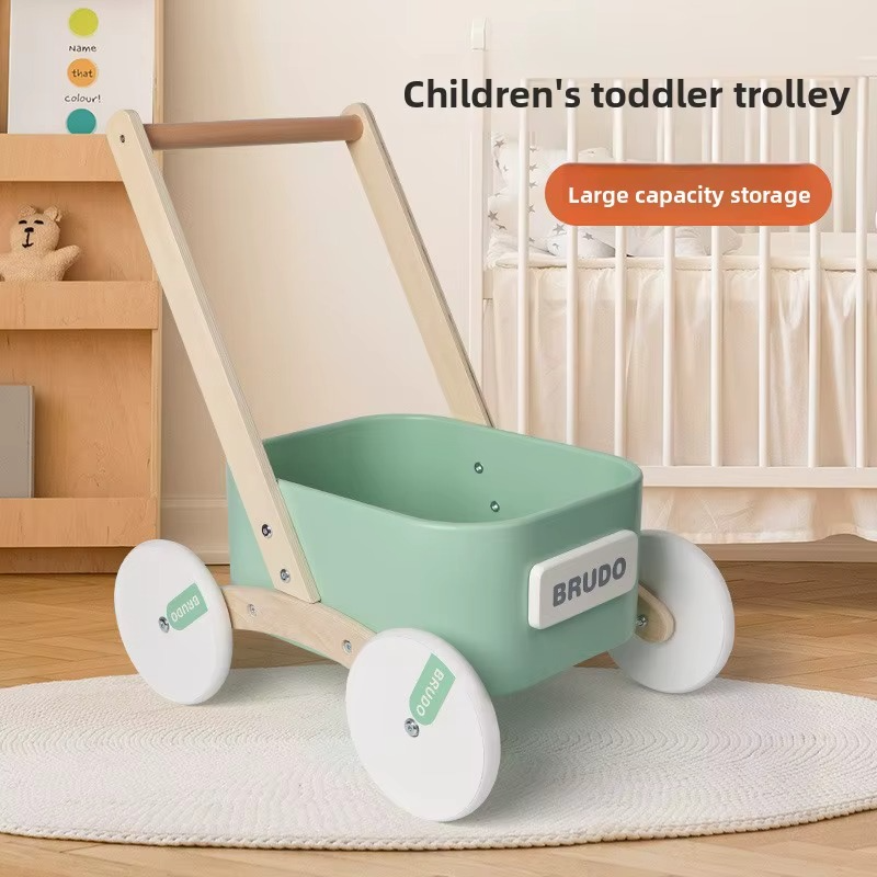 Children's Hand-pulled Walker Wooden Infant Learning To Walk Walker Early Education Educational Shopping Cart Toys