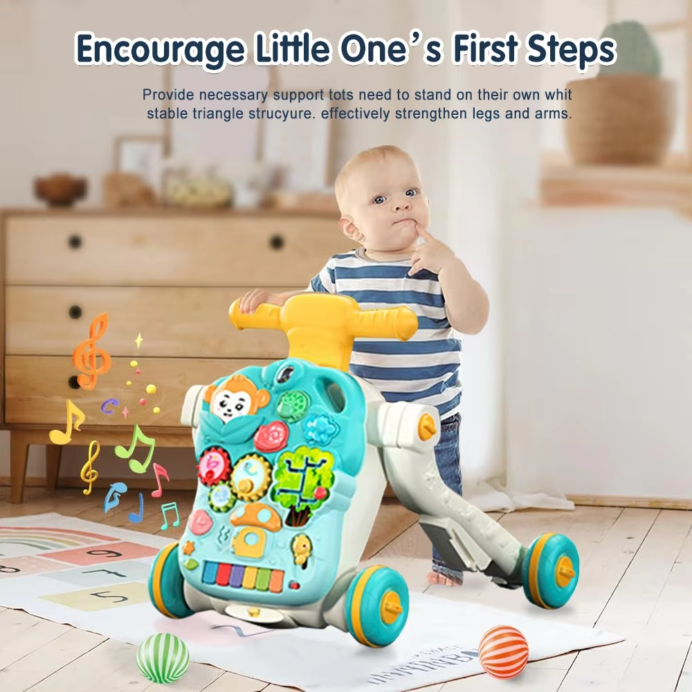 AnGku Versatile 5-in-1 Design Baby Walker Portable Toddler Trolley with Toys 6-12 Months Sit-to-Stand Learning Walker