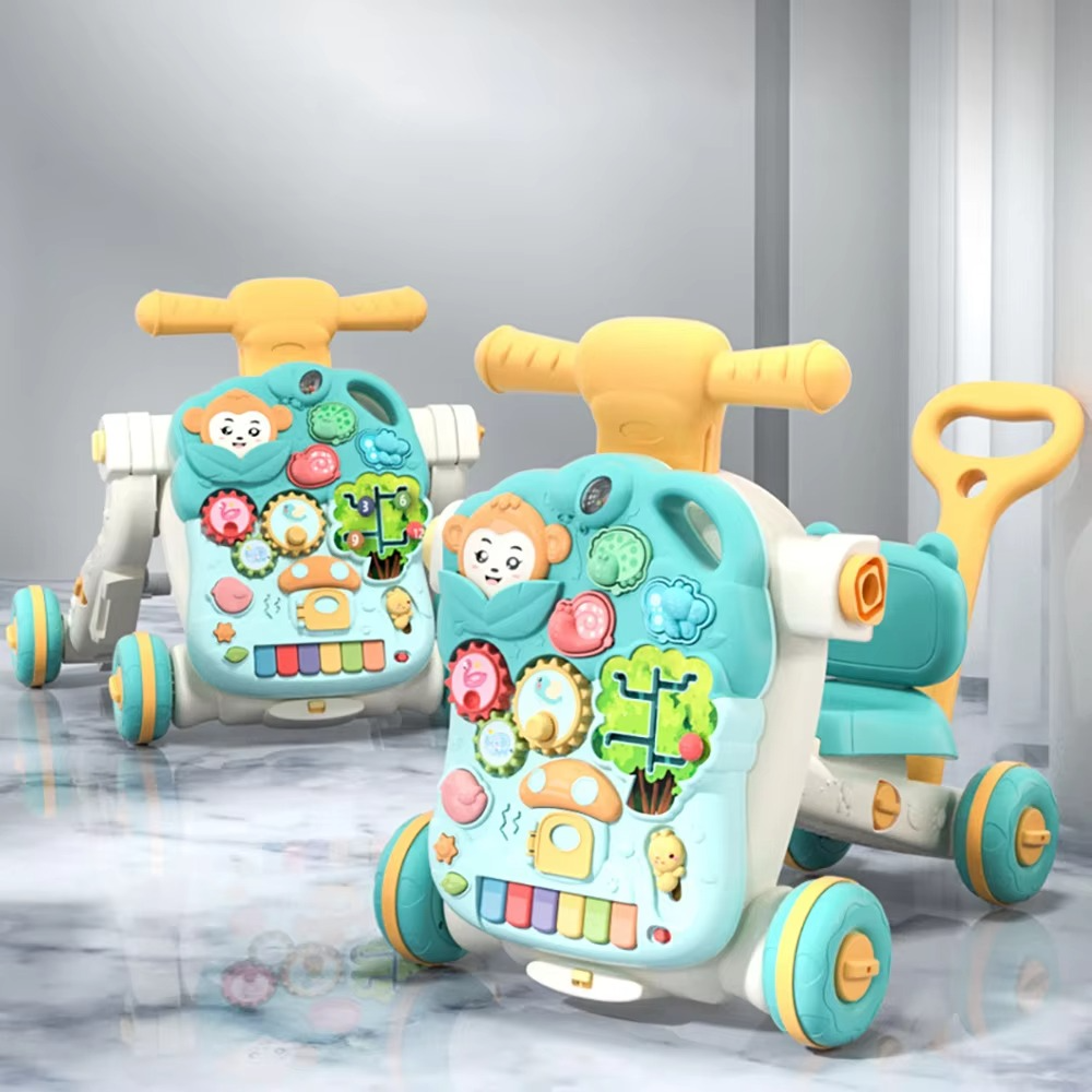 AnGku Versatile 5-in-1 Design Baby Walker Portable Toddler Trolley with Toys 6-12 Months Sit-to-Stand Learning Walker