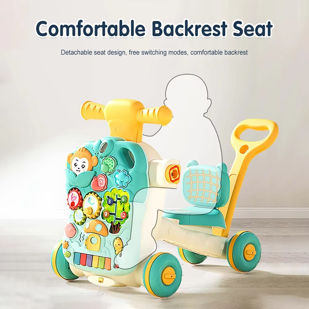 AnGku Versatile 5-in-1 Design Baby Walker Portable Toddler Trolley with Toys 6-12 Months Sit-to-Stand Learning Walker