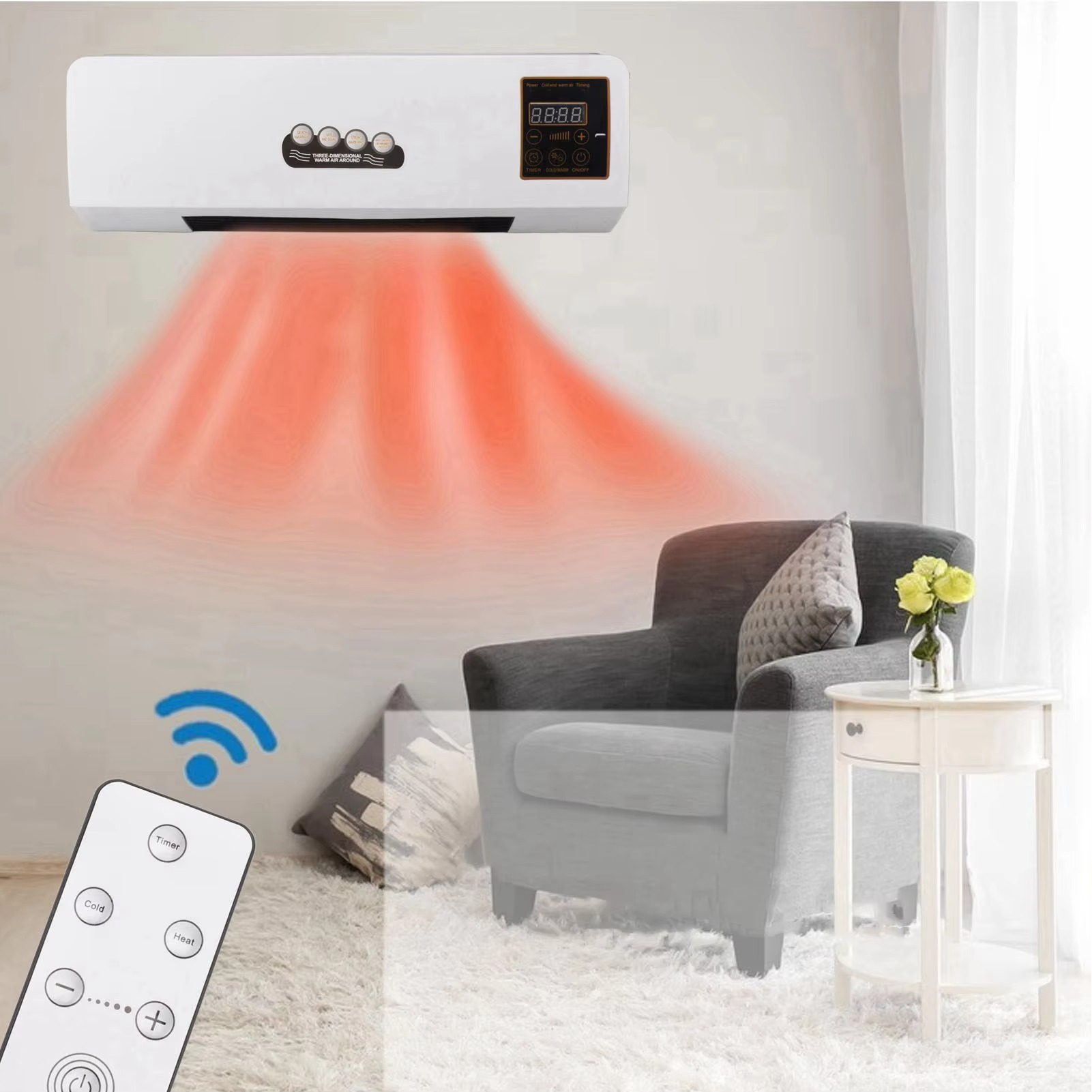 1800W Wall Mounted Heater Electric Heating Machine PTC Heating Heater with Remote Control Timer for Bedroom Bathroom English Ver