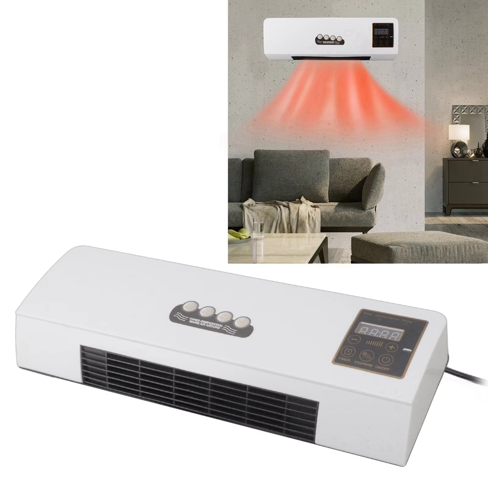 1800W Wall Mounted Heater Electric Heating Machine PTC Heating Heater with Remote Control Timer for Bedroom Bathroom English Ver