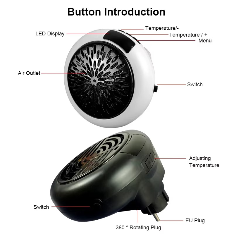 Small Circular Heater Portable Wall Mounted Desktop Two Electric Heaters Safe Energy Saving Intelligent Constant Temperature