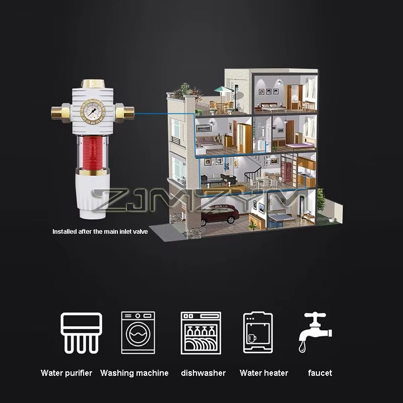 Household Water Purifier Backwash Prefilter Brass Water Filter 40um Central Purifier System