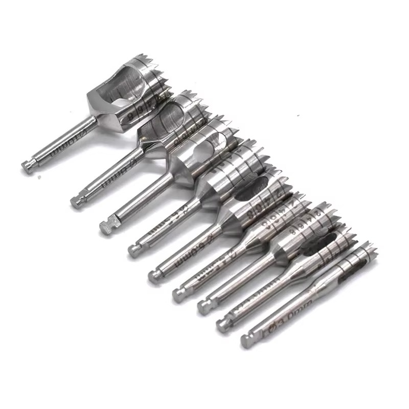 Dental Implant Bone Trephine Burrs Set 8pcs with Disinfection Holder for Surgical Drill Handpiece Instruments