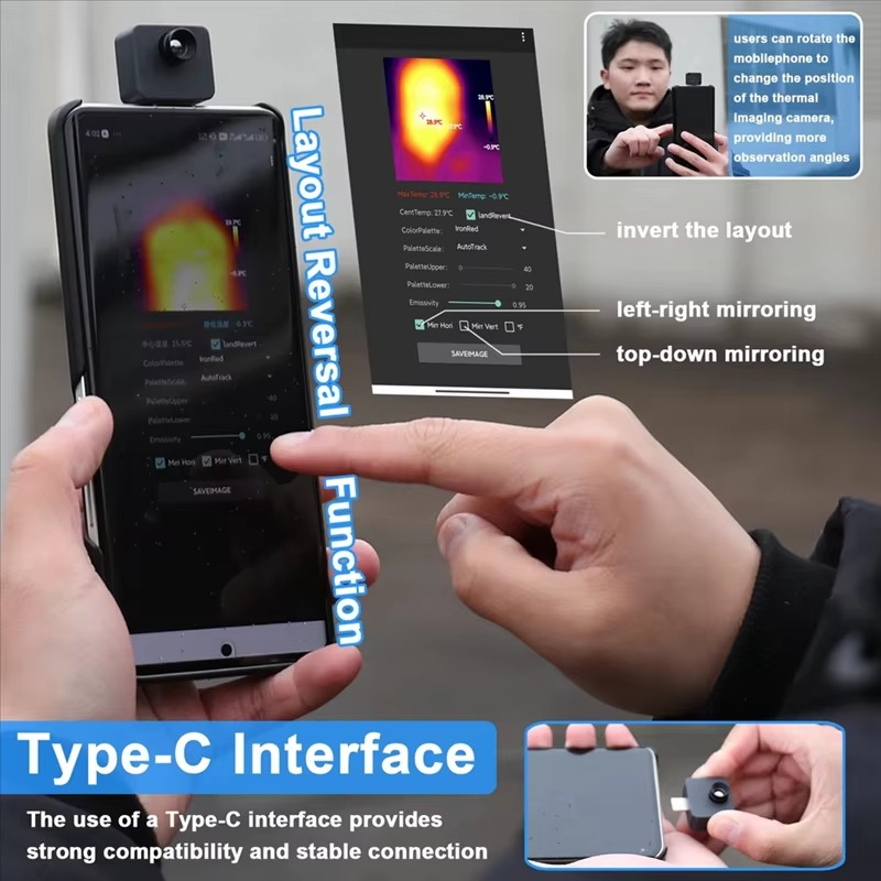 ABNR TIOP02 Mobile Phone Thermal Imager -20℃-1000℃ Portable Thermal Imaging Camera 32 X 32 Resolution C Interface APP Control