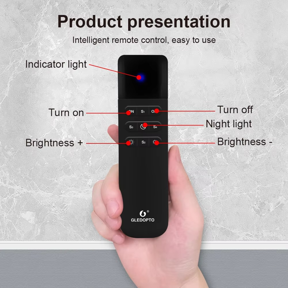 GLEDOPTO WLED Remote Control RGB IC LED ESP NOW APP WiFi Wireless Brightness Adjust 4 Scenes Preset Night Light 50M Distance