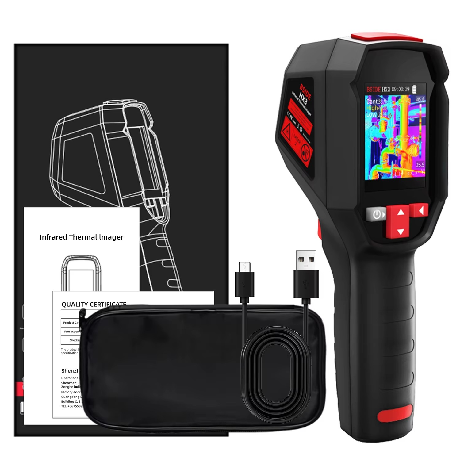 BSIDE Handheld Thermal Imaging Camera Industrial HX3 -20-550C HD Resolution PCB Pipe Inspection Fire Safety Thermal Imager
