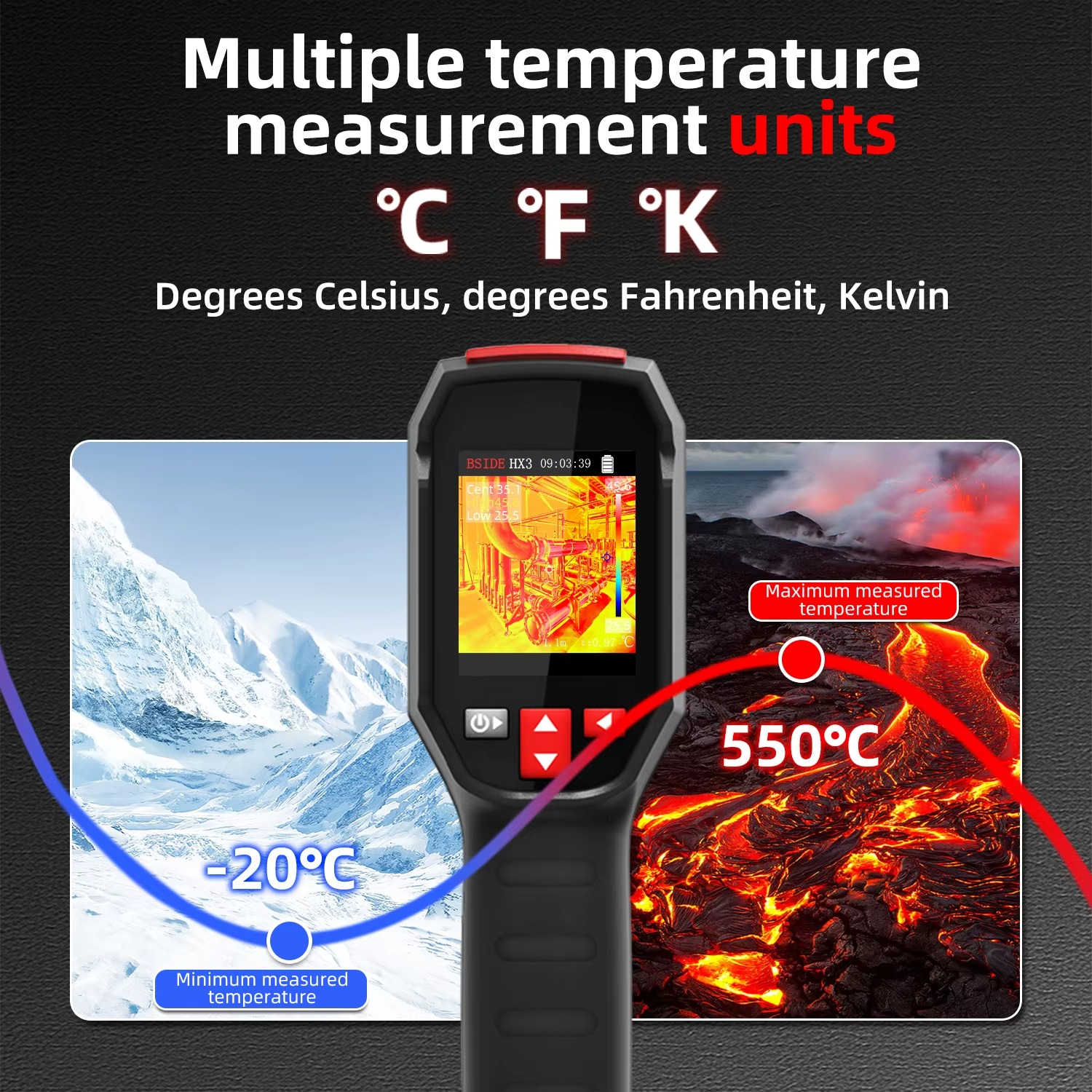 BSIDE Handheld Thermal Imaging Camera Industrial HX3 -20-550C HD Resolution PCB Pipe Inspection Fire Safety Thermal Imager