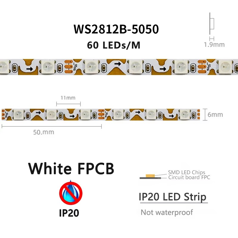 SM Narrow 6mm SK6812 WS2812 5V 12V FPC S-Type 60 84 Leds/m SMD 3535 5050 RGB Pixel IC Bendable Addressable LED Strip Light Tape