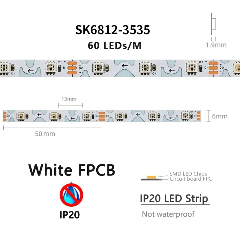 SM Narrow 6mm SK6812 WS2812 5V 12V FPC S-Type 60 84 Leds/m SMD 3535 5050 RGB Pixel IC Bendable Addressable LED Strip Light Tape